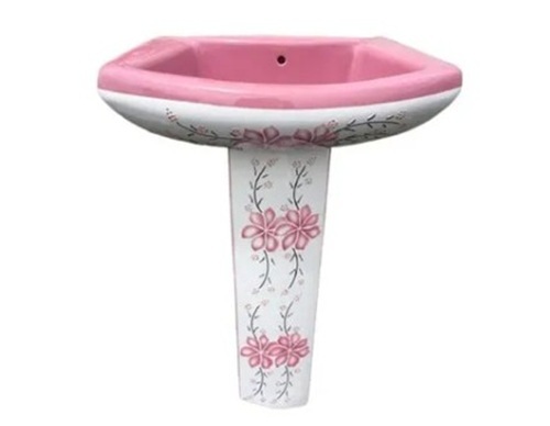 Bathroom Padistal Wash Basin - Ceramic 3 Feet Pink Square Printed | Easy to Clean
