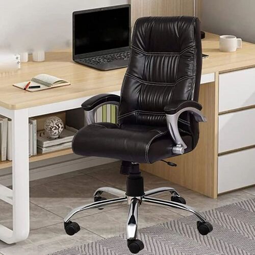 Black Color Boss Office Chair - Stainless Steel Standard Size Black | Durable Eco-Friendly Comfortable