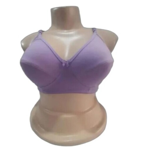 Cotton Hosiery Purple Ladies Bra - Medium Coverage, Non Wired, Padded | Plain Pattern