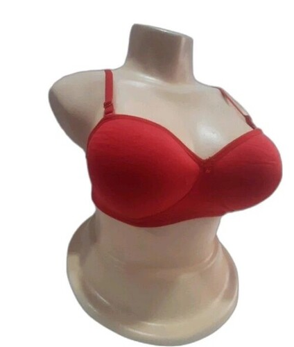Desire Demi Foam Bra - Cotton, Size 36D, Red, Non Wired | Skin Friendly, Medium Coverage, Plain Pattern