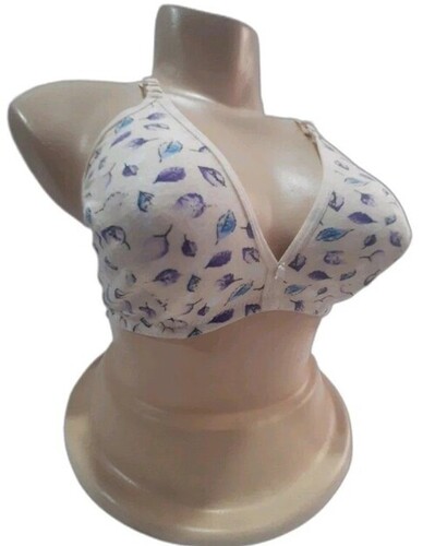 Desire Sangeeta Printed Bra - Size 36D, White and Blue | Non Padded, Full Coverage, Non Wired