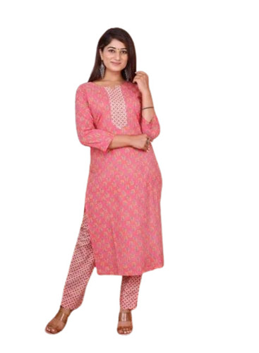 Ladies Pink Color Salwar Suit Set - Cotton, Various Sizes, Embroidered, 3/4 Sleeve | Breathable, Anti UV, Quick Dry, Comfortable Fit