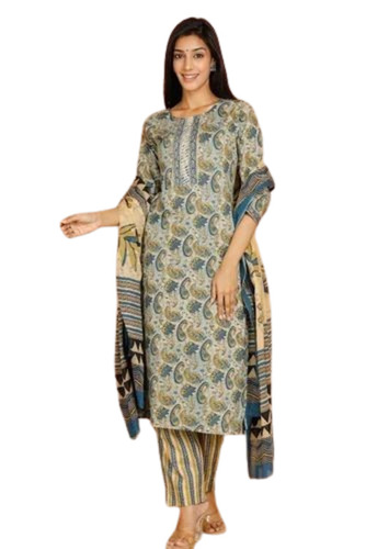 Ladies Printed Chiffon Salwar Suit Set - Multi Color, 3/4 Sleeve, Regular Fit | Breathable, Anti Wrinkle, Quick Dry, Comfortable Fit