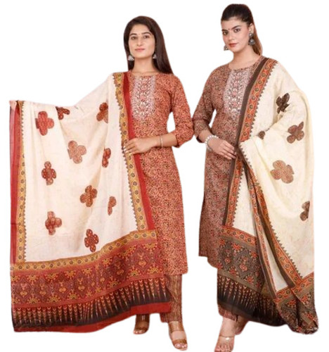 Ladies Printed Stitched Salwar Suit Set - Cotton, Multi Color, 3/4 Sleeve | Breathable, Anti UV, Quick Dry, Comfortable Fit