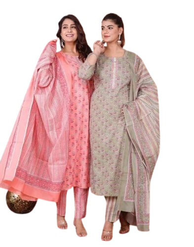 Ladies Straight Cotton Printed Salwar Suit Set