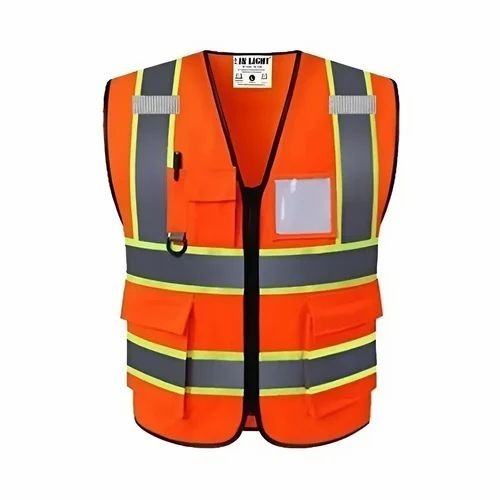 Orange Safety Jacket - Polyester, Orange, Waterproof | Sleeveless, Unisex, Multi-Season