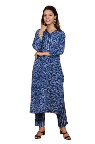 Straight Cotton Ladies Salwar Suit Set - Cotton, Blue, 3/4 Sleeve, Regular Fit | Breathable, Anti Wrinkle, Quick Dry, Comfortable Fit