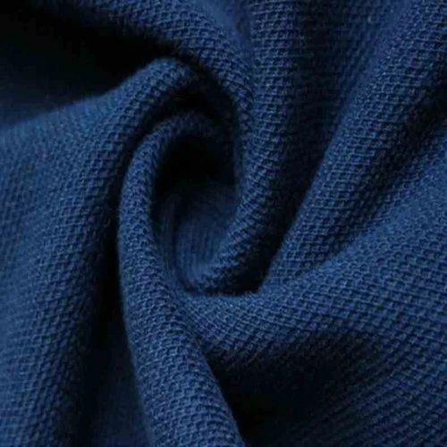 Blue Cotton Pique Fabric - Cotton Rich Deep Blue Diamond Pattern | Colorfast Quick Dry Stain & Wrinkle Resistant