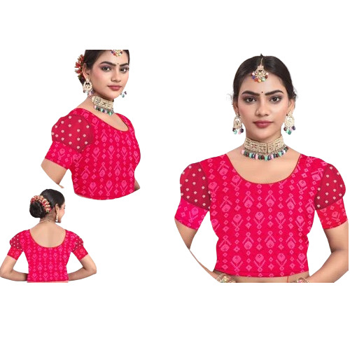 Combo Color Lycra Stretchable Women Blouse - Jaquard Lycra Stitched Skin Friendly | Round Neck Balloon Sleeves Washable Party Wear