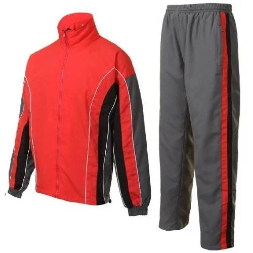 Mens Track Suit - Breathable Lightweight Fabric, Full Sleeves, Red Grey | Elastic Waistband, Zip Closure, Casual Sporty Design