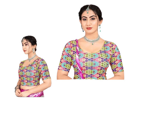 Multicolor Lycra Stretchable Women Blouse - Stitched 9 Inch Sleeves Skin Friendly | Round Neck Machine Wash Party Wear