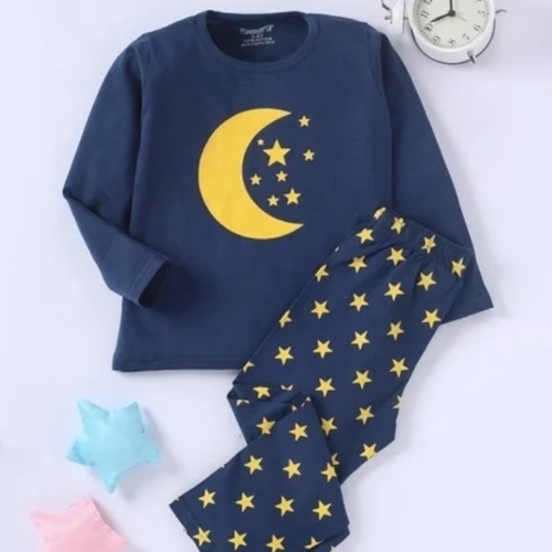 Baby Nightsuit - Cotton, Size XS-XL, Blue | Breathable, Lightweight, Stretchable Fabric, Printed Design