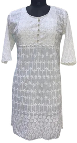 Cotton Chikan Kurti - Cotton, Customized Size, Multiple Colors | Breathable, Light Weight, Washable, A-line Casual