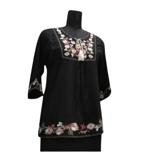 Ladies Black Kurti - Cotton, Customized Size, Multicolor | Quick Dry, Washable, Embroidered Printed