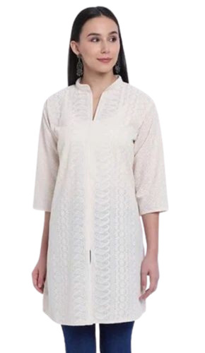 Ladies Embroidered Kurti - Cotton, Customized Size, Multiple Colors | Lightweight, Breathable, Washable, 3-4th Sleeve, A-line Casual