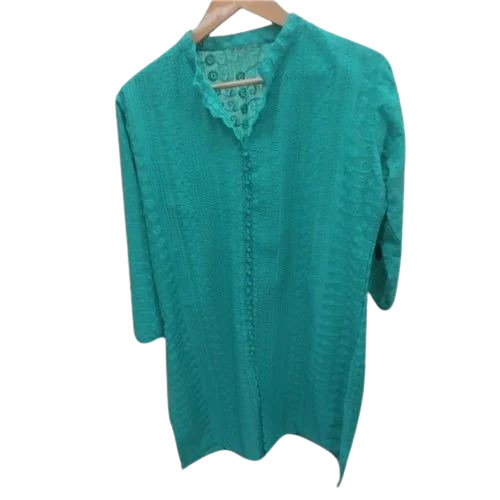 Ladies Green Cotton Kurti - Cotton, Customized Size, Multiple Colors | Breathable, Light Weight, Washable, Casual A-line Sleeve