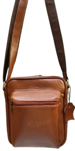 Leather Sling Bags - Leather, Various Sizes, Brown, Zipper Closure | Unisex Travel Shoulder Bags, Polished Finish, Water Resistant