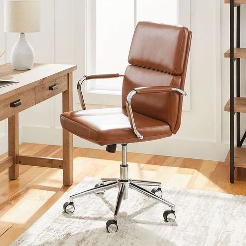 Office Employee Chair - Stainless Steel, Standard Size, Brown | Durable, Easy to Clean, Eco-Friendly