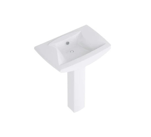 Opal Pedestal Wash Basin - Ceramic, White, With Faucet Hole | Crack Proof, Anti Corrosive, Scratch and Chemical Resistant, Floor Mounted