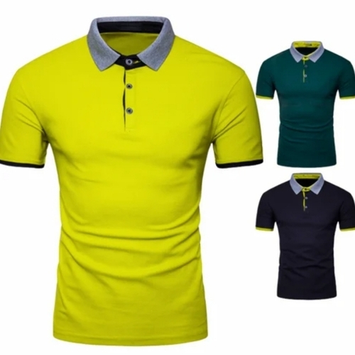 Polo Collar 230 Gsm Kulti Custom T Shirts - Cotton Blend, All Sizes, Yellow Green Black | Soft Texture, Durable, Skin Friendly, Breathable, Short Sleeves