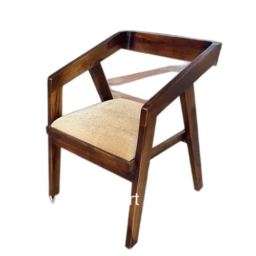 Wooden Ac Room Cushion Chair - Acacia Wood, Polished Finish, Brown | Eco-friendly, Medium Back, With Armrest