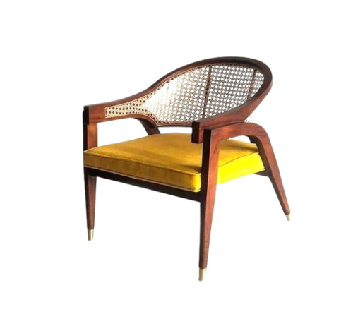 Wooden Cane Chair - Wooden Frame, Brown, 18 Inch Seating Height, Set of 2 | With Armrest, Cotton Cushion, Eco-Friendly, Indoor Use