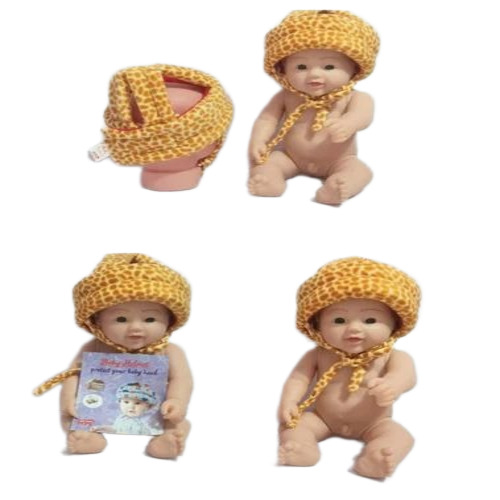 Baby Head Protect Helmets - Cotton Fabric, Free Size, Yellow | Open Face Helmet, Adjustable Fit