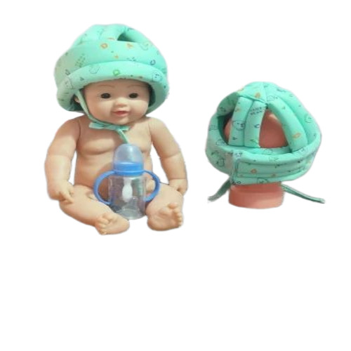 Baby Head Protect Safety Helmet - Cotton Fabric, Free Size, Green | Open Face Helmet, Adjustable