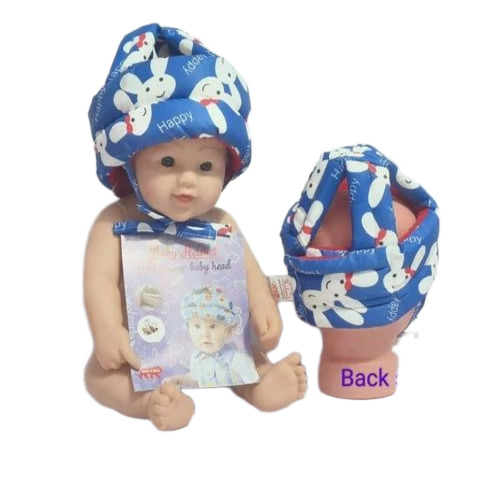 Baby Printed Kids Helmets - Cotton Fabric, Free Size, Yellow | Open Face Helmet, Adjustable