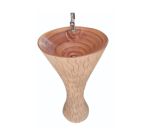 Brown Ceramic Pedestal Wash Basin - Ceramic 25 Inch Dia Round Matt Finish | Easy To Fit Bathroom Use