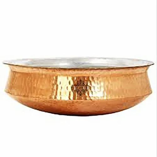 Copper Lagan Handi - Copper, Various Sizes, Golden | Polished Round Surface Finish