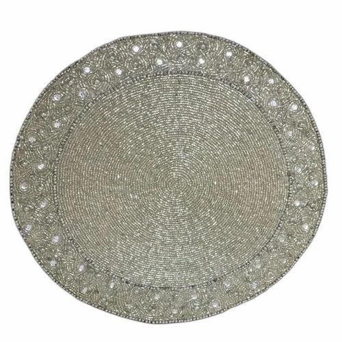 Cotton Beaded Silver Table Mat