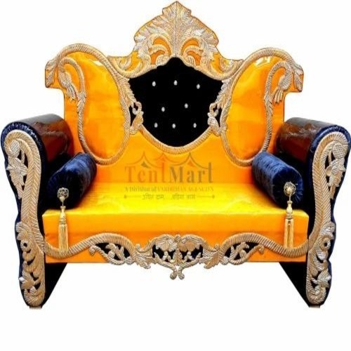 Fancy Yellow Wedding Sofa - Wood, Iron, Polished Finish, Yellow, Traditional Indian Style, Durable Outdoor Wedding Sofa