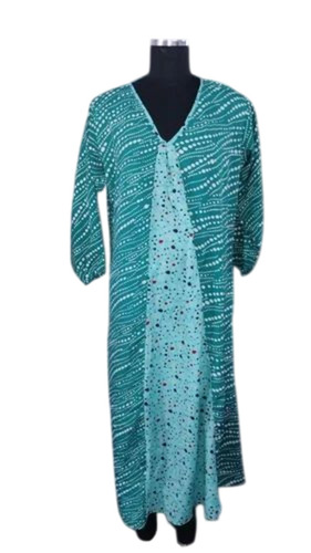 Free Size Blue Ladies Maxi - Rayon Material, Plus Size, Multicolor | Lightweight, Breathable, 3/4th Sleeve, Printed Pattern, Casual Summer Dress