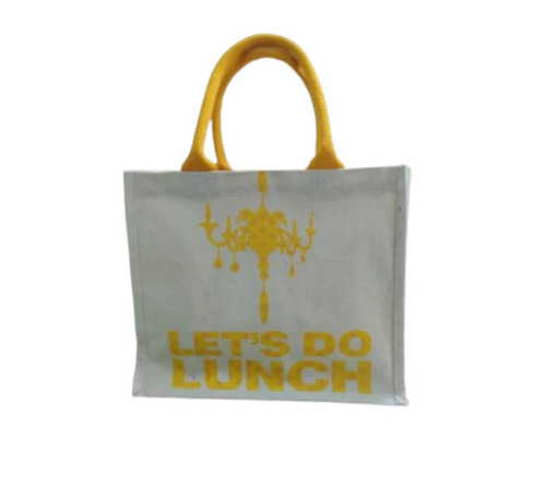Jute Lunch Bag - 1 Kg, Short Handle, Zip Closure, Multicolor Printed | Eco Friendly, Gift, Shopping