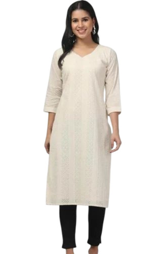 Ladies Chikankari Kurti - Cotton, Multicolor, Light Weight, Breathable, Washable