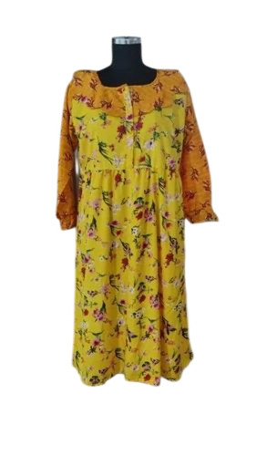 Ladies Cotton Maxi - Rayon Light Weight Breathable, Plus Size Full Sleeve Casual Printed Summer Dress