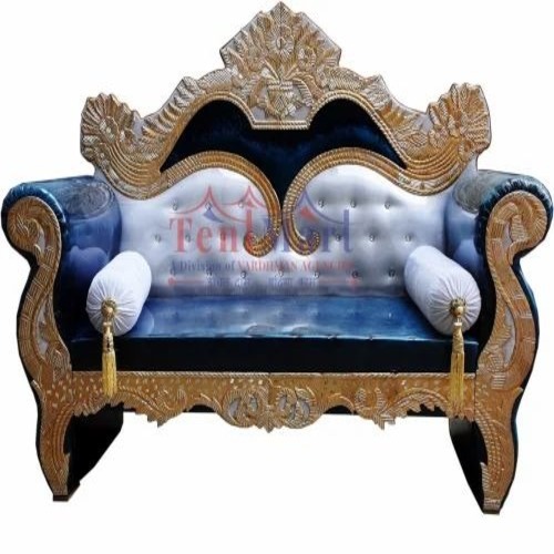 Maharaja Couch Wooden Wedding Sofa - Wood, White, Polished Finish | Durable Iron Frame, Traditional Indian Style