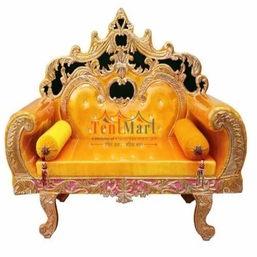 Maharaja Metal Wedding Sofa - Wood & Iron, Yellow, Polished Finish | Durable, Fancy Outdoor Wedding Sofa