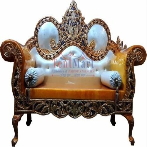 Maharaja Wedding Wooden Sofa - Polished Wood, Golden Finish, Traditional Indian Style | Durable, Fancy Outdoor Wedding Sofa