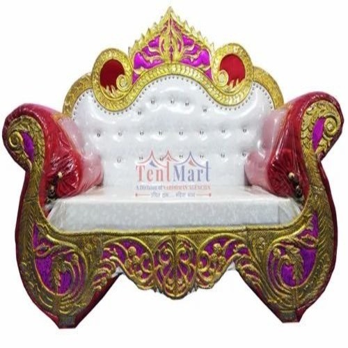 Maharaja Wooden Wedding Sofa - Polished Wood, Antique Finish, White Color, Durable Iron Frame, Indian Style, Outdoor Furniture