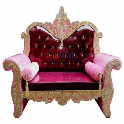 Maharani Wedding Couch Sofa - Wood Iron, Red, Polished Finish | Durable Fancy Outdoor Wedding Sofa