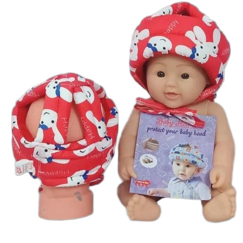 Red Baby Head Safety Helmet - Cotton Fabric, Free Size, Red | Open Face Helmet, Adjustable