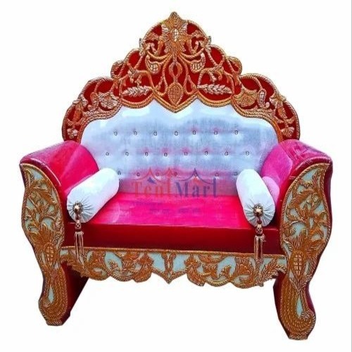 Wedding Couple Sofa - Wood, 2-3 Seater, White | Durable Iron Frame, Traditional Indian Style