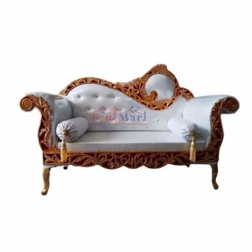 White Maharaja Metal Wedding Sofa - Wood and Iron, Polished Finish, Antique White | Durable Indian Style Outdoor Wedding Sofa