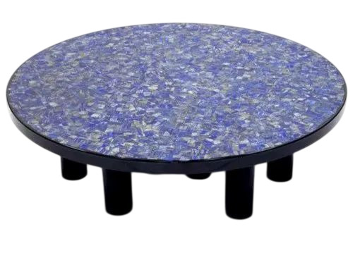 Blue Lapis Lazuli Stone Inlay Table - Round Customized Size Polished Finish | Durable Solid Hardness Religious Style
