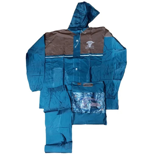 Blue Safari Passion PVC Raincoat - PVC, XL, Blue, Full Sleeves, Hooded | Waterproof, Zip & Button Closure, Coat, Pant, Bag Cover Set