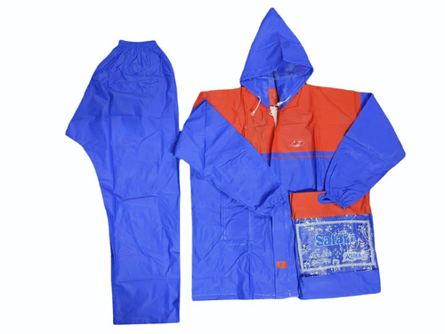 Blue Safari Pvc Raincoat - Pvc, M, Blue & Orange | Waterproof, Skin Friendly, Durable