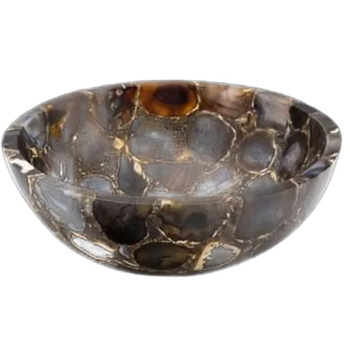 Designer Agate Wash Basin - Agate Gemstone, Customized Size, Multi Color | Round Shape, Deck Mounted, Polished Finish