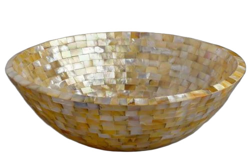 Designer Mother Of Pearl Inlay Wash Basin - Marble, Customized Size, Golden | Deck Mounted, Washdown Flushing, Polished Surface